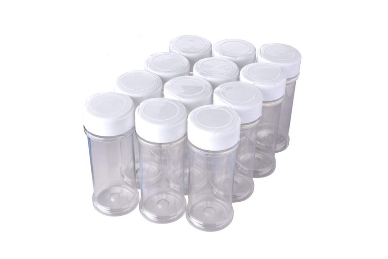 Xyloburst 12 Pack of 6 Oz. Empty Clear Plastic Spice Bottles with White Sprinkle Top Lids For Storing and Dispensing Salt, Sweeteners and Spices - Food-Grade Spice Jars for Kitchen and Home Spice Organization - Image 1
